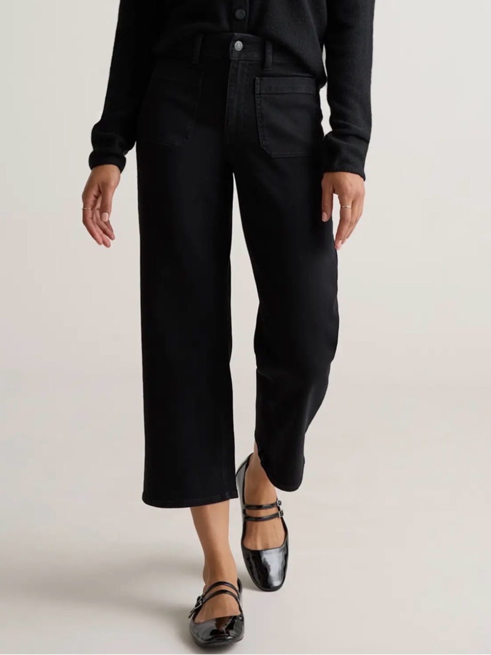 Quince Bella Stretch Patch Pocket Wide Leg Jeans Black